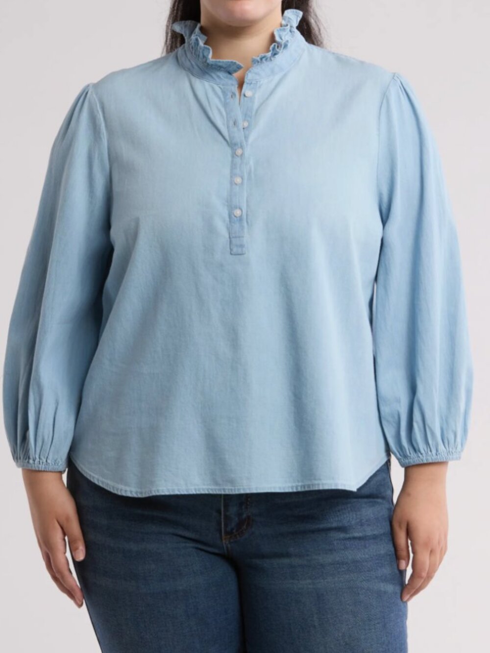 Caslon Nordstrom 1X Ruffled Chambray Blouse New With Tags